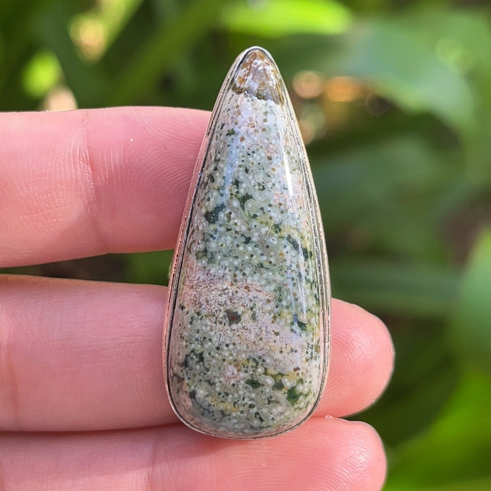 Size 6.75 925 silver plated green pink ocean jasper ring